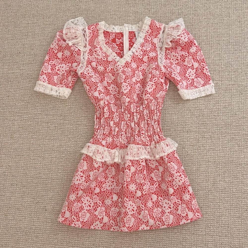 House Of Wallace Pink Floral Lace Detail Mini Dress